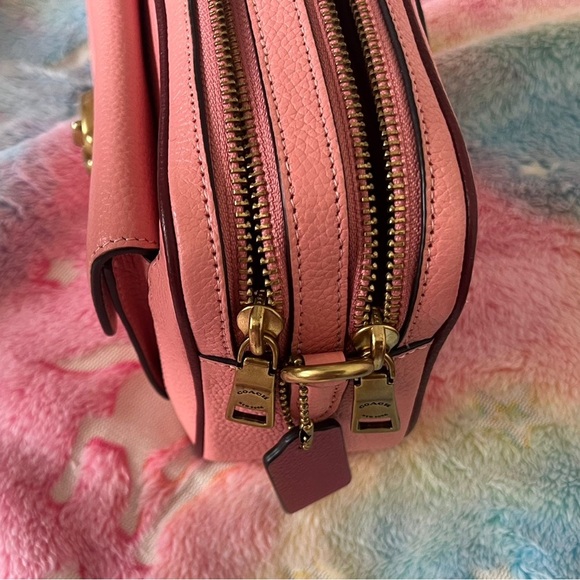 Coach Spring Pink Powder Camera Bag Pouch Double Zip Crossbody Burgundy - Picture 5 of 9